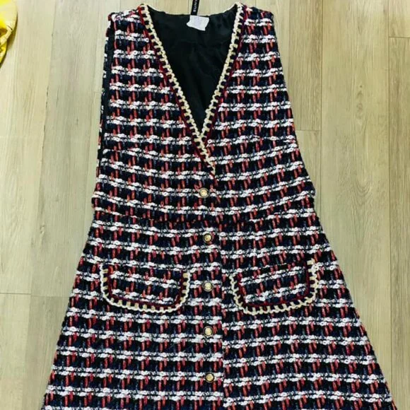 NWOT Striped Pattern Sleeveless Tweed Dress - Picture 1 of 4